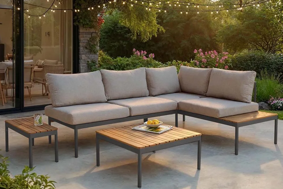 Outdoor Lounge MOBILE MODULAR anthrazit hellgrau Garten-Sitzgruppe inkl. Tisch und Kissen