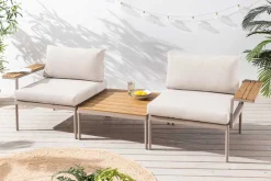 Outdoor Lounge Sitzgruppe MOBILE MODULAR 240cm champagner greige inkl. Kissen