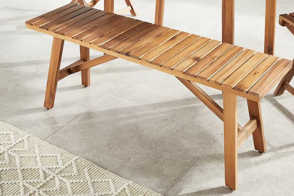 Outdoor Sitzbank BALI 110cm natur honey Akazienholz wetterfest Balkonbank