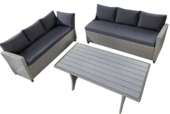 Outdoor Sitzgruppe MONACO 240cm anthrazit Polyrattan Gartenmöbel-Set Ecklounge wetterfest
