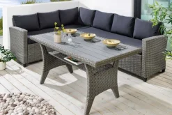 Outdoor Sitzgruppe MONACO 240cm anthrazit Polyrattan Gartenmöbel-Set Ecklounge wetterfest