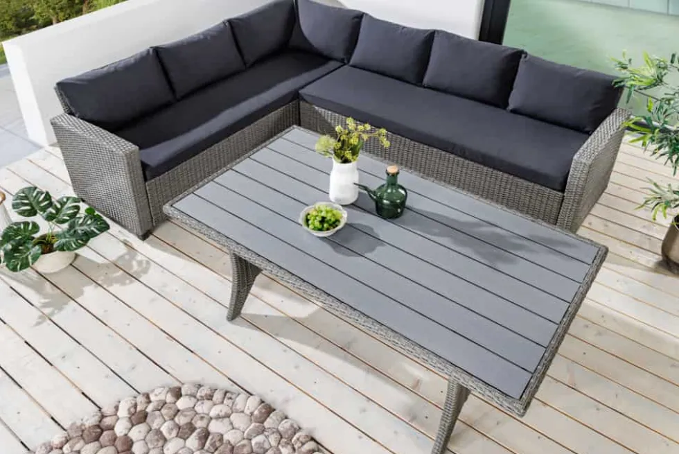 Outdoor Sitzgruppe MONACO 240cm anthrazit Polyrattan Gartenmöbel-Set Ecklounge wetterfest