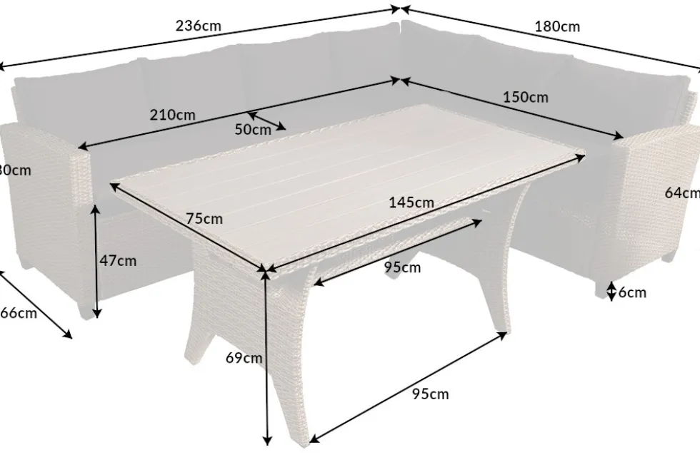 Outdoor Sitzgruppe MONACO 240cm anthrazit Polyrattan Gartenmöbel-Set Ecklounge wetterfest