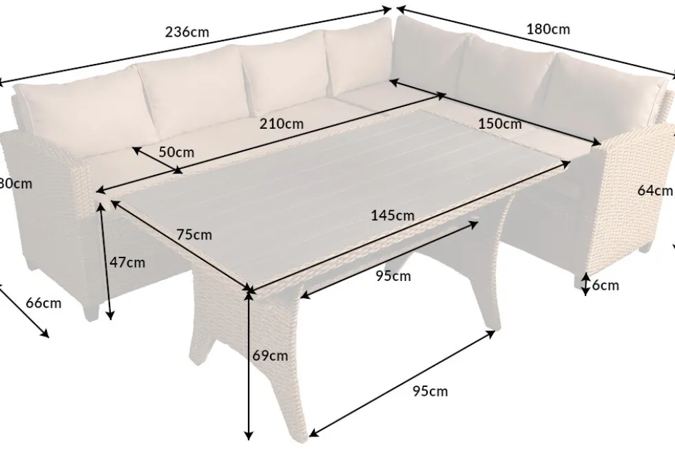 Outdoor Sitzgruppe MONACO 240cm natur Polyrattan Gartenmöbel-Set Ecklounge wetterfest