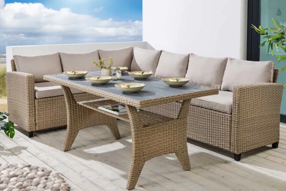 Outdoor Sitzgruppe MONACO 240cm natur Polyrattan Gartenmöbel-Set Ecklounge wetterfest