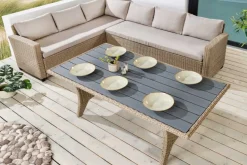 Outdoor Sitzgruppe MONACO 240cm natur Polyrattan Gartenmöbel-Set Ecklounge wetterfest