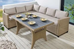 Outdoor Sitzgruppe MONACO 240cm natur Polyrattan Gartenmöbel-Set Ecklounge wetterfest