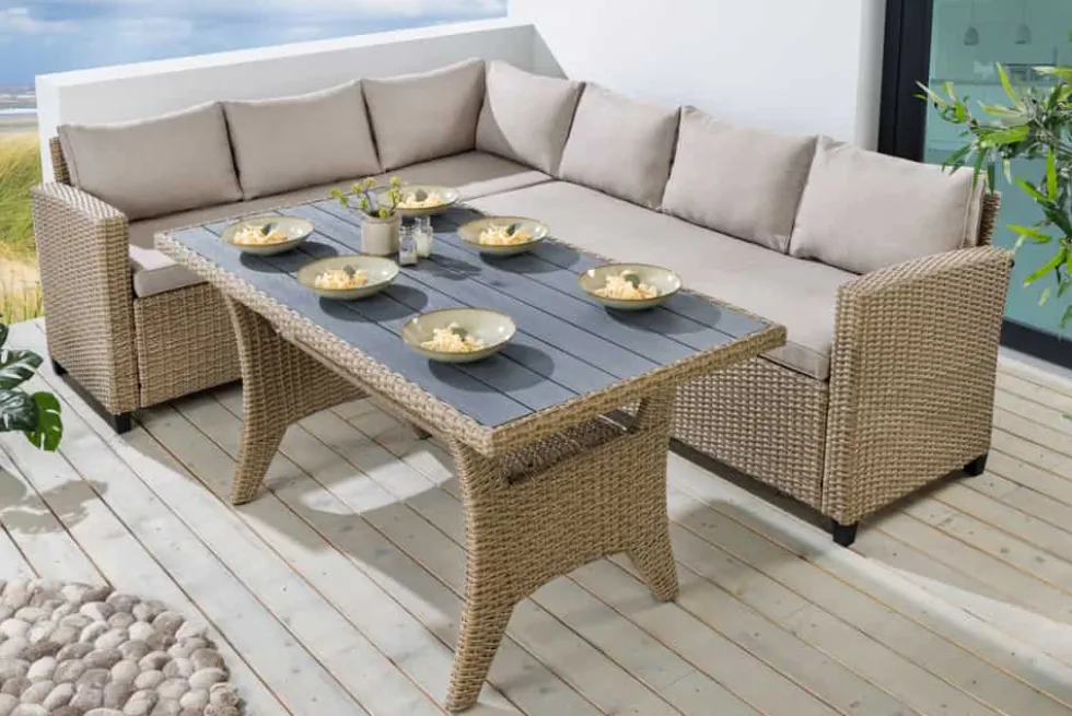 Outdoor Sitzgruppe MONACO 240cm natur Polyrattan Gartenmöbel-Set Ecklounge wetterfest