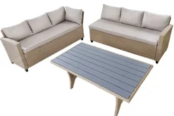 Outdoor Sitzgruppe MONACO 240cm natur Polyrattan Gartenmöbel-Set Ecklounge wetterfest