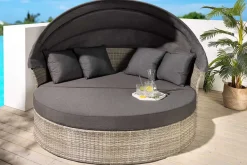 Outdoor Sonneninsel PLAYA LIVING 165cm hellgrau Polyrattan Aluminium inklusive Kissen wetterfest