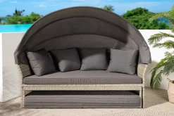 Outdoor Sonneninsel PLAYA LIVING 165cm hellgrau Polyrattan Aluminium inklusive Kissen wetterfest