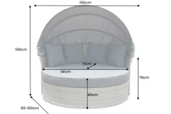 Outdoor Sonneninsel PLAYA LIVING 165cm hellgrau Polyrattan Aluminium inklusive Kissen wetterfest