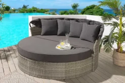Outdoor Sonneninsel PLAYA LIVING 165cm hellgrau Polyrattan Aluminium inklusive Kissen wetterfest