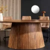 Ovaler Esstisch ART DECO 220cm braun smoked massives Mangoholz mit Säulenfuß
