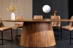 Ovaler Esstisch ART DECO 220cm braun smoked massives Mangoholz mit Säulenfuß