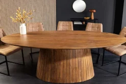 Ovaler Esstisch ART DECO 220cm braun smoked massives Mangoholz mit Säulenfuß