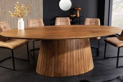 Ovaler Esstisch ART DECO 220cm braun smoked massives Mangoholz mit Säulenfuß