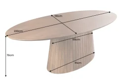 Ovaler Esstisch ART DECO 220cm braun smoked massives Mangoholz mit Säulenfuß