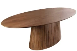 Ovaler Esstisch ART DECO 220cm braun smoked massives Mangoholz mit Säulenfuß