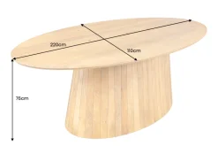 Ovaler Esstisch ART DECO 220cm beige massives Mangoholz cream finish mit Säulenfuß