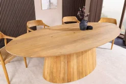 Ovaler Esstisch ART DECO 220cm beige massives Mangoholz cream finish mit Säulenfuß
