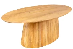 Ovaler Esstisch ART DECO 220cm beige massives Mangoholz cream finish mit Säulenfuß
