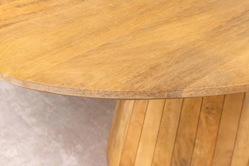 Ovaler Esstisch ART DECO 220cm beige massives Mangoholz cream finish mit Säulenfuß