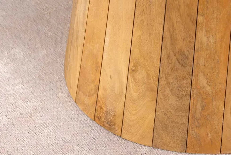 Ovaler Esstisch ART DECO 220cm beige massives Mangoholz cream finish mit Säulenfuß