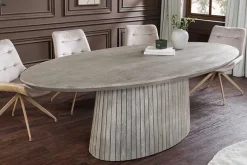 Ovaler Esstisch ART DECO 220cm smoke grau massives Mangoholz mit Säulenfuß