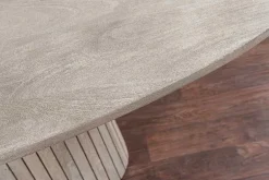 Ovaler Esstisch ART DECO 220cm smoke grau massives Mangoholz mit Säulenfuß