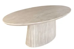 Ovaler Esstisch ART DECO 220cm smoke grau massives Mangoholz mit Säulenfuß