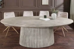 Ovaler Esstisch ART DECO 220cm smoke grau massives Mangoholz mit Säulenfuß