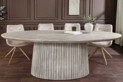 Ovaler Esstisch ART DECO 220cm smoke grau massives Mangoholz mit Säulenfuß