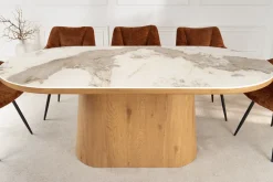 Ovaler Esstisch UNIQUE 200cm weiß natur Keramik Eiche Säulenfuß