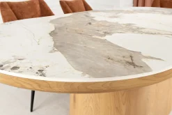 Ovaler Esstisch UNIQUE 200cm weiß natur Keramik Eiche Säulenfuß