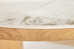 Ovaler Esstisch UNIQUE 200cm weiß natur Keramik Eiche Säulenfuß