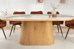 Ovaler Esstisch UNIQUE 200cm weiß natur Keramik Eiche Säulenfuß