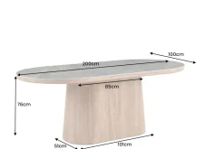 Ovaler Esstisch UNIQUE 200cm weiß natur Keramik Eiche Säulenfuß