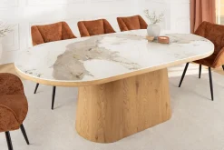 Ovaler Esstisch UNIQUE 200cm weiß natur Keramik Eiche Säulenfuß