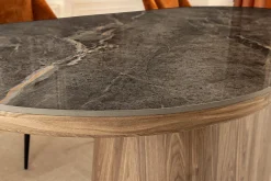 Ovaler Esstisch UNIQUE 200cm grau braun Keramik Walnuss Säulenfuß