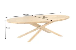 Ovaler Esstisch WOOD SCULPTURE 240cm natur Pinienholz recycelt Sterngestell