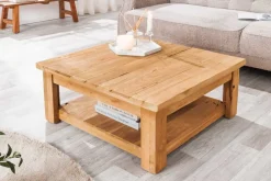 Quadratischer Couchtisch JAVA 70cm natur recyceltes Teakholz mit Ablagefach