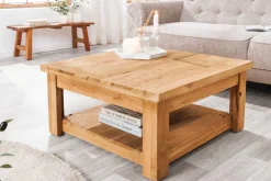 Quadratischer Couchtisch JAVA 70cm natur recyceltes Teakholz mit Ablagefach
