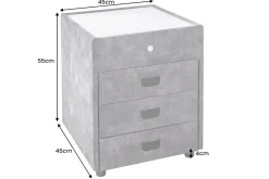 Quadratischer Nachttisch PARIS 55cm grau Samt inkl. Beleuchtung und Schubladen