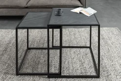 Quadratisches 2er Set Beistelltische MOUNTAIN SOUL 60cm schwarz Naturstein Metall