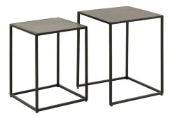 Quadratisches 2er Set Beistelltische MOUNTAIN SOUL 60cm schwarz Naturstein Metall