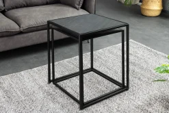 Quadratisches 2er Set Beistelltische MOUNTAIN SOUL 60cm schwarz Naturstein Metall