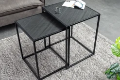 Quadratisches 2er Set Beistelltische MOUNTAIN SOUL 60cm schwarz Naturstein Metall