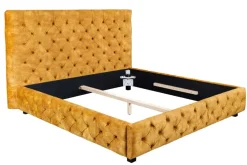 Queensize Doppelbett PARIS 160x200cm senfgelb Samt Chesterfield Design