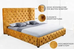Queensize Doppelbett PARIS 160x200cm senfgelb Samt Chesterfield Design